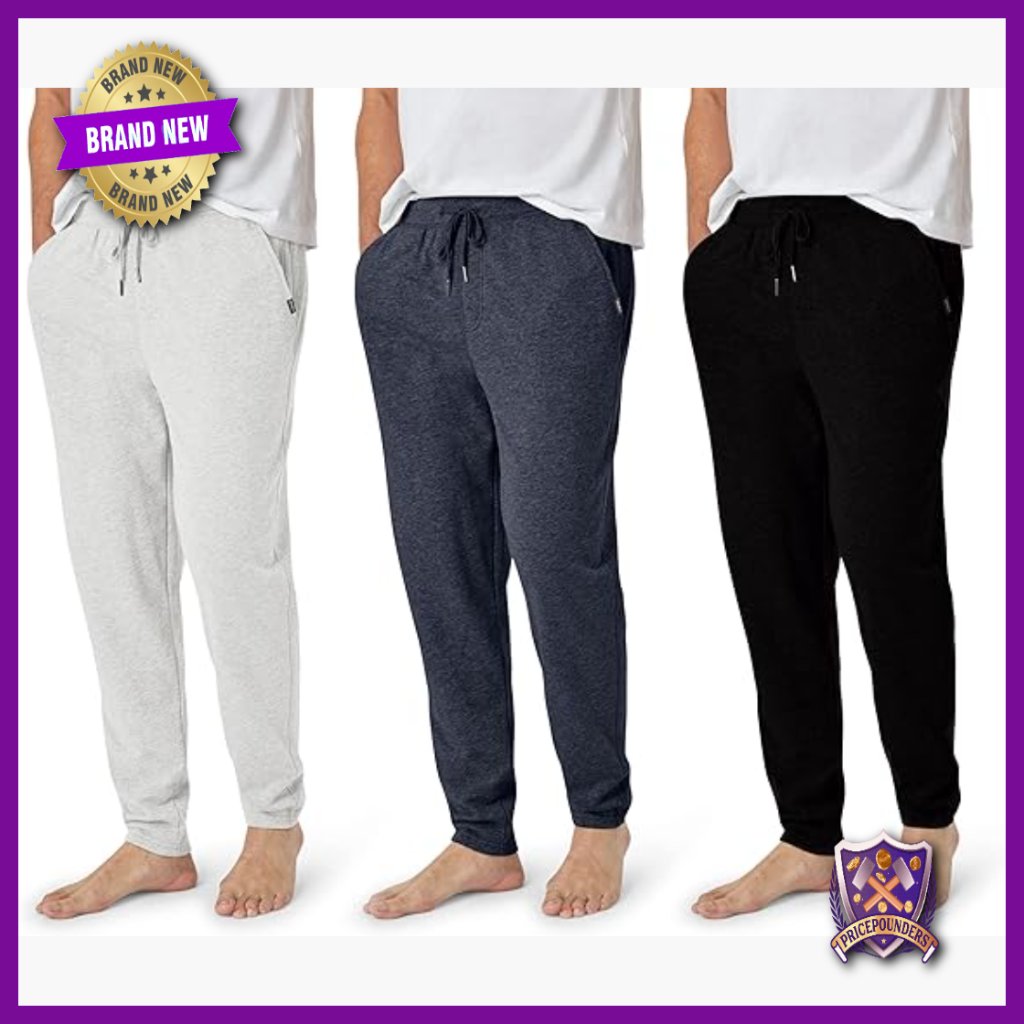 3-Pack Men's Cotton Lounge Pants With Pockets, Relaxed Fit Sleepwear